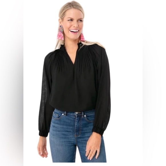 Marie Oliver Arden Black Gold Button Key Hole Blouse - Picture 1 of 12